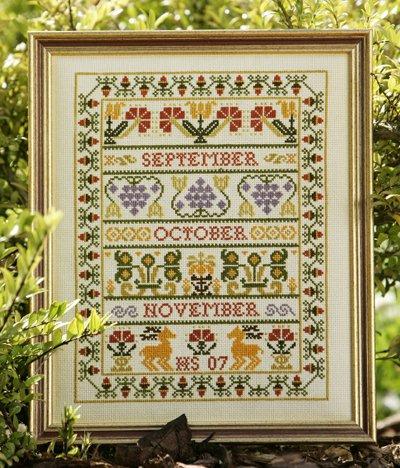 click here to view larger image of Autumn Band Sampler (KIT) - 32ct Linen (counted cross stitch kit)