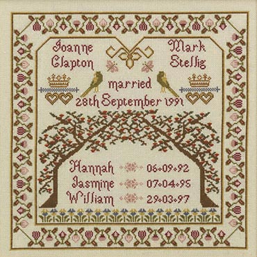 click here to view larger image of Family Tree Sampler - KIT - 32ct Linen (counted cross stitch kit)