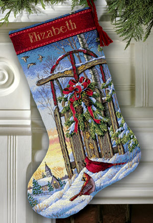 click here to view larger image of Christmas Sled Stocking (counted cross stitch kit)
