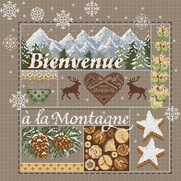 click here to view larger image of Bienvenue a la Montagne KIT - Linen (counted cross stitch kit)