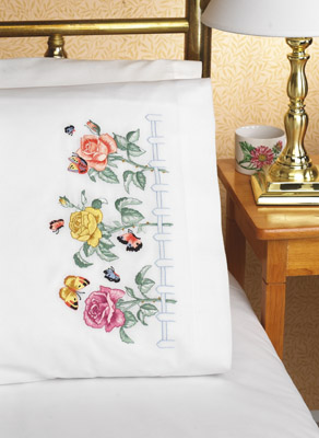 click here to view larger image of Rose Garden Pillowcase Pair (stamped cross stitch)