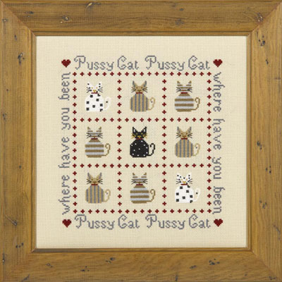 click here to view larger image of Pussy Cat, Pussy Cat (KIT) - 32ct Linen (counted cross stitch kit)