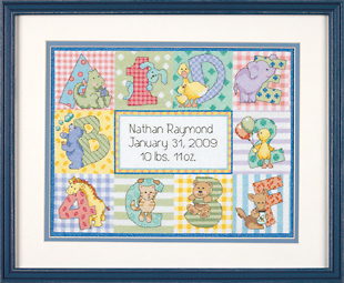 click here to view larger image of Zoo Alphabet Birth Record (counted cross stitch kit)