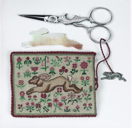 click here to view larger image of Leaping Hare Sewing Pouch/Pocket w/Scissors (counted cross stitch kit)