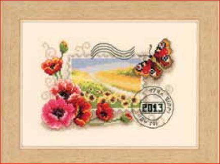 click here to view larger image of Poppies and Sunflowers Stamp With Butterfly (counted cross stitch kit)