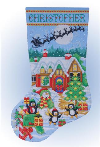 click here to view larger image of Penguin Party Stocking (counted cross stitch kit)