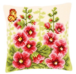 click here to view larger image of Hollyhocks Pillow (counted cross stitch kit)