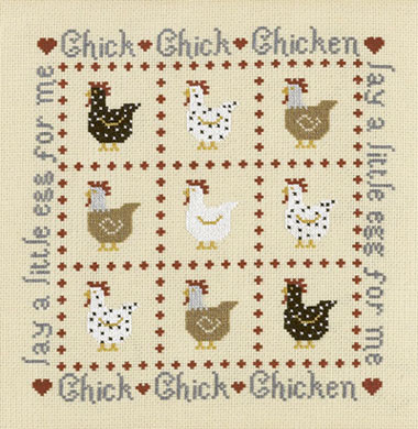 click here to view larger image of Chick Chick Chicken KIT - 32ct Linen (counted cross stitch kit)