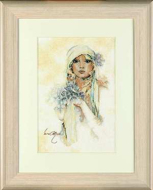 click here to view larger image of Lady with Sarah Moon Lilac Flower - 35ct (counted cross stitch kit)