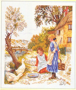 click here to view larger image of Girls Feeding Ducks (counted cross stitch kit)