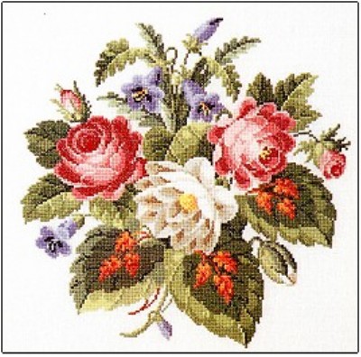 click here to view larger image of Roses & Red Leaves (counted cross stitch kit)