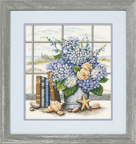 click here to view larger image of Hydrangeas and Shells (counted cross stitch kit)