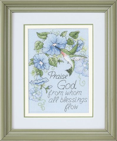 click here to view larger image of Hummingbird and Morning Glories (counted cross stitch kit)