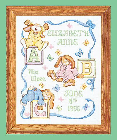 click here to view larger image of Sleepy Bunnies Birth Announcement (counted cross stitch kit)