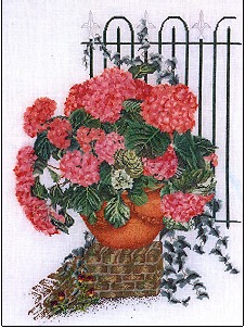 click here to view larger image of Rose Hydrangea With Fence  (counted cross stitch kit)