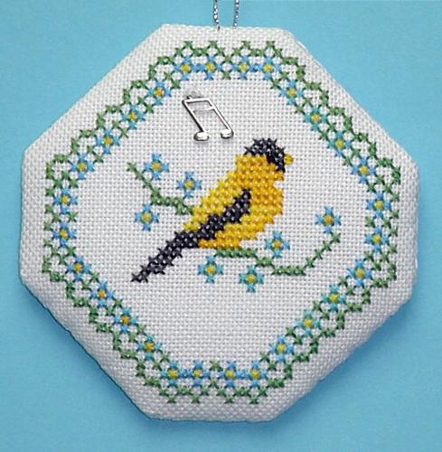 click here to view larger image of Songbird Ornament- Yellow Finch (chart with charms/buttons)