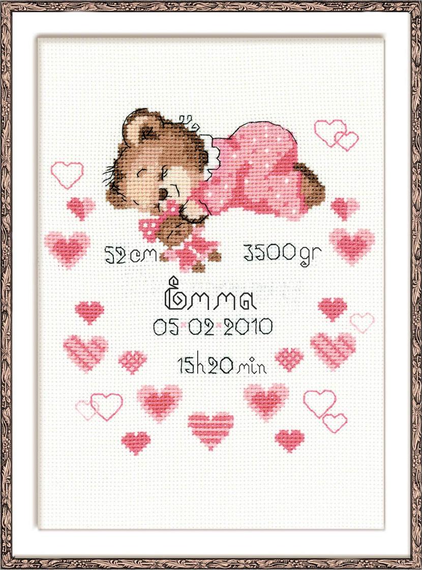 click here to view larger image of Girl Birth Announcement (counted cross stitch kit)
