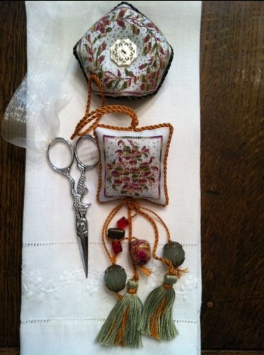 click here to view larger image of Italia Floral Biscornu and Fob Ensemble (counted cross stitch kit)