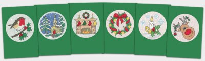 click here to view larger image of Set of Six Green Christmas Cards by Michaela Learner & Susan Ryder (counted cross stitch kit)