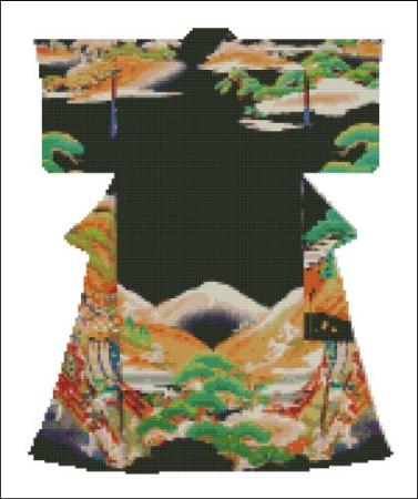 click here to view larger image of Kimono 000 - Black with Mountains (chart)