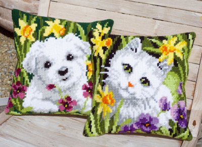 click here to view larger image of White Cat in Daffodils (Right) (counted canvas kit)