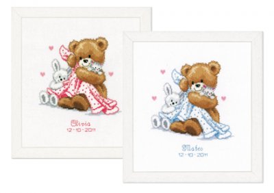 click here to view larger image of Teddy Bear Cuddles (Boy or Girl) (counted cross stitch kit)