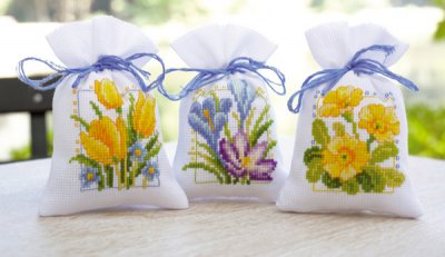 click here to view larger image of Spring Flowers Potpourri Bags (Set of 3) (counted cross stitch kit)