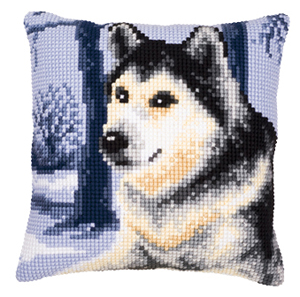 click here to view larger image of Wolf Cushion (counted canvas kit)