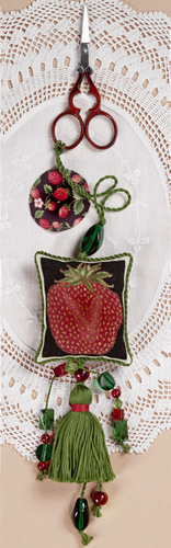 click here to view larger image of Strawberry Scissors Fob (counted cross stitch kit)