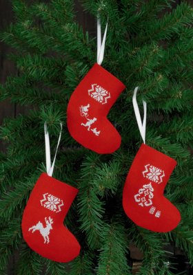 click here to view larger image of Reindeer Stocking Ornaments - Red (counted cross stitch kit)