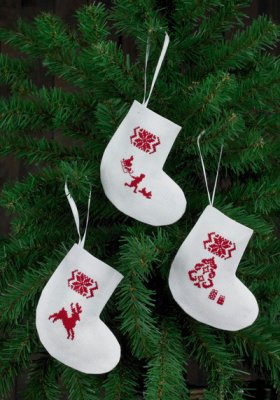 click here to view larger image of Reindeer Stocking Ornaments - White (counted cross stitch kit)