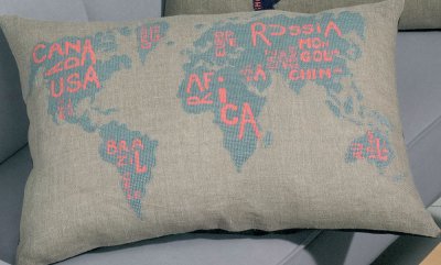 click here to view larger image of World Map Grayblue Pillow (counted cross stitch kit)