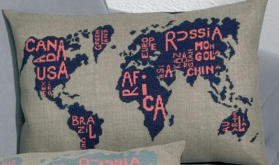 click here to view larger image of World Map Pillow (counted cross stitch kit)