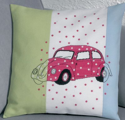 click here to view larger image of VW Pink Car Pillow (counted cross stitch kit)