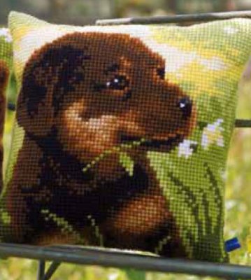 click here to view larger image of Rottweiler Puppy Cushion (needlepoint)