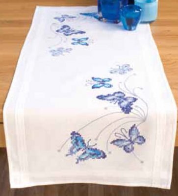 click here to view larger image of Blue  Butterflies Table Runner (counted cross stitch kit)