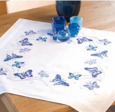 click here to view larger image of Blue Butterflies Tablecloth (counted cross stitch kit)