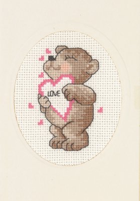 click here to view larger image of Heart Teddy Card with Envelope (counted cross stitch kit)