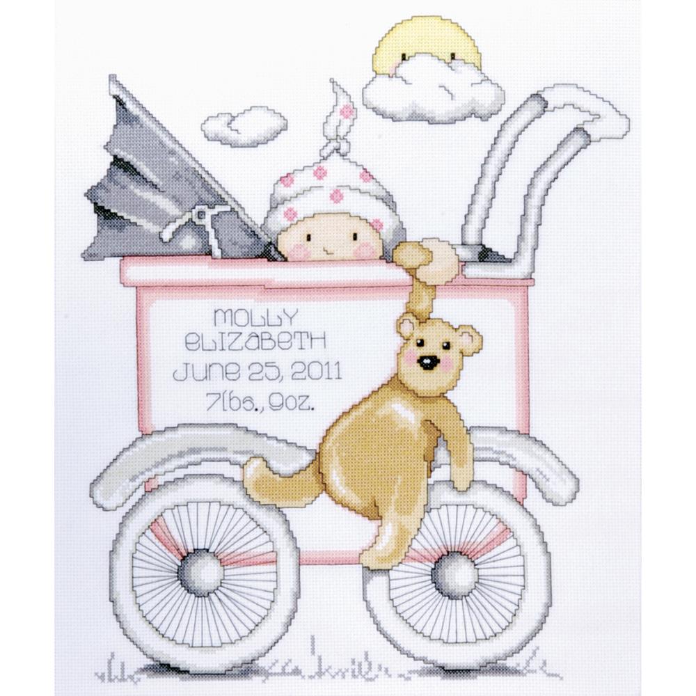 click here to view larger image of Baby Buggy Girl Birth Record (counted cross stitch kit)