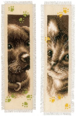 click here to view larger image of Cat and Dog Bookmarks (Set of 2) (counted cross stitch kit)