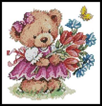 click here to view larger image of Girl Teddy With Flowers  (Terry Good) (chart)