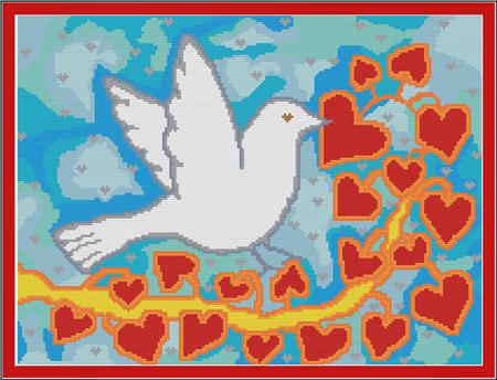 click here to view larger image of Birds and Hearts On Blue Silk (chart)