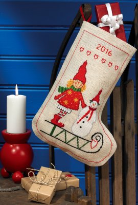 click here to view larger image of Elf and Snowman Stocking (counted cross stitch kit)