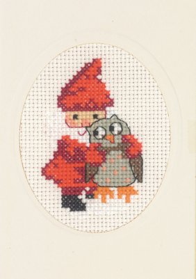 click here to view larger image of Elf and Owl Card with Envelope (counted cross stitch kit)