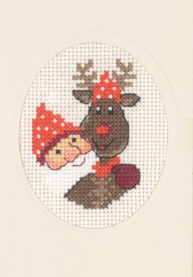 click here to view larger image of Elf and Rudolf  Card with Envelope (counted cross stitch kit)