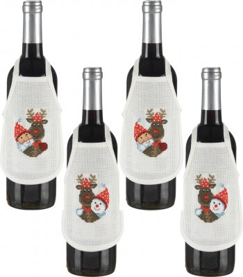 click here to view larger image of Rudolf Bottle Aprons - 2 designs on 4 aprons (counted cross stitch kit)