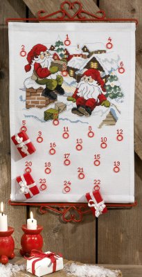 click here to view larger image of Elves on Roof Advent Calendar (counted cross stitch kit)