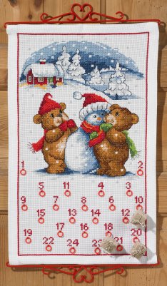 click here to view larger image of Teddy and Snowman Advent Calendar (counted cross stitch kit)