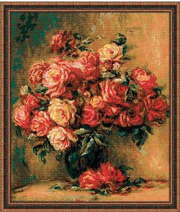 click here to view larger image of Bouquet of Roses after Pierre-August Renoir's painting (counted cross stitch kit)