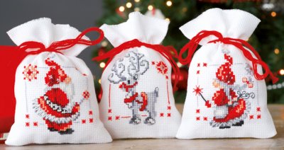 click here to view larger image of Christmas Elves - Set of 3 (counted cross stitch kit)